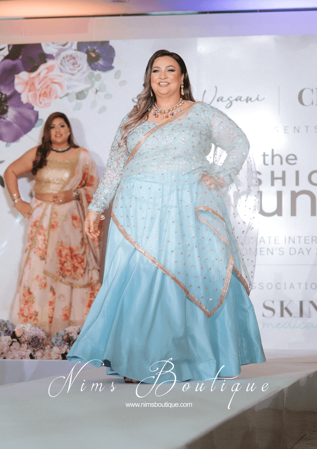 Nims Boutique Luxury Light Blue Net Sequin Dupatta/Chunni LNS4