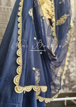 Nims Boutique Navy Net Pearl Embellished Dupatta/Chunni with Luxury Pearl Edging NPE7
