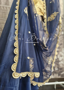 Nims Boutique Navy Net Pearl Embellished Dupatta/Chunni with Luxury Pearl Edging NPE7