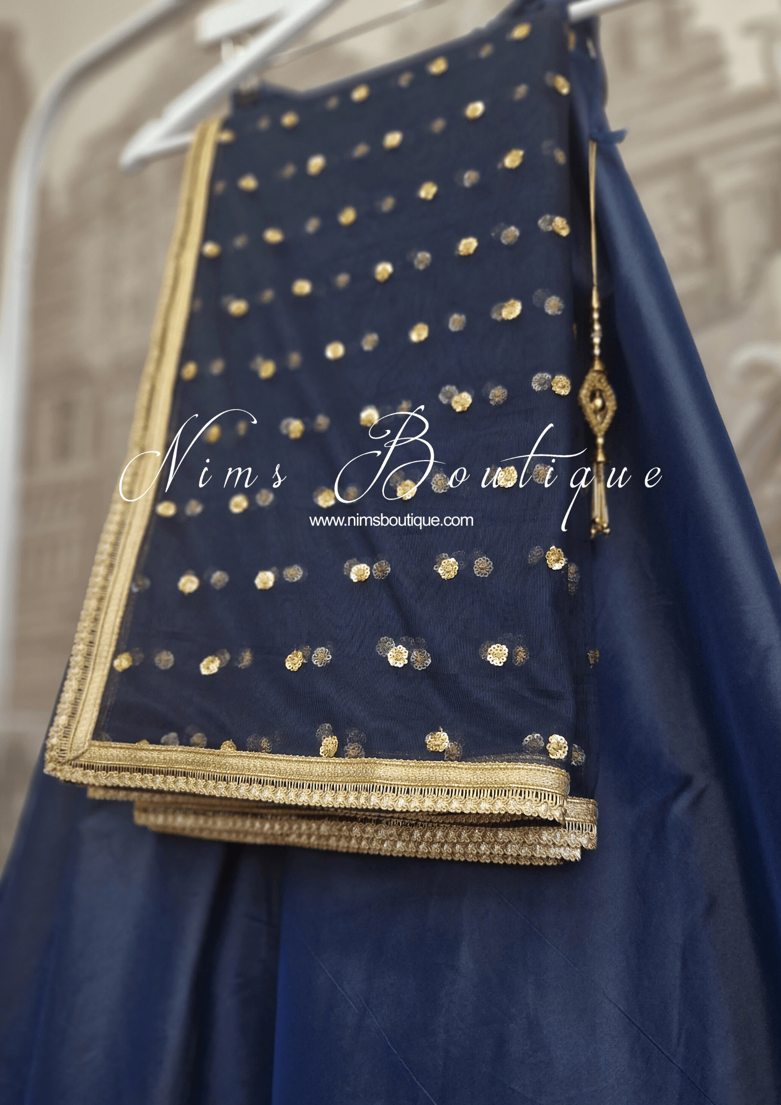 Nims Boutique Luxury Navy Net Sequin Dupatta/Chunni LNS10