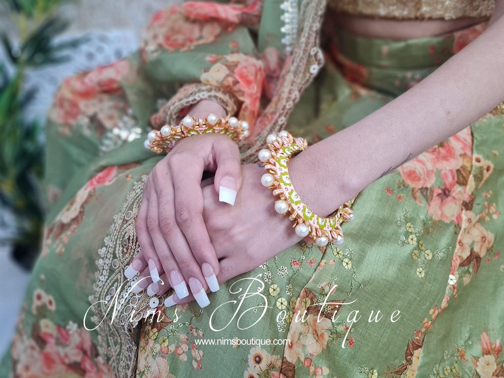 Nims Boutique Luxury Ivory & Lime Meenakari Kara various sizes