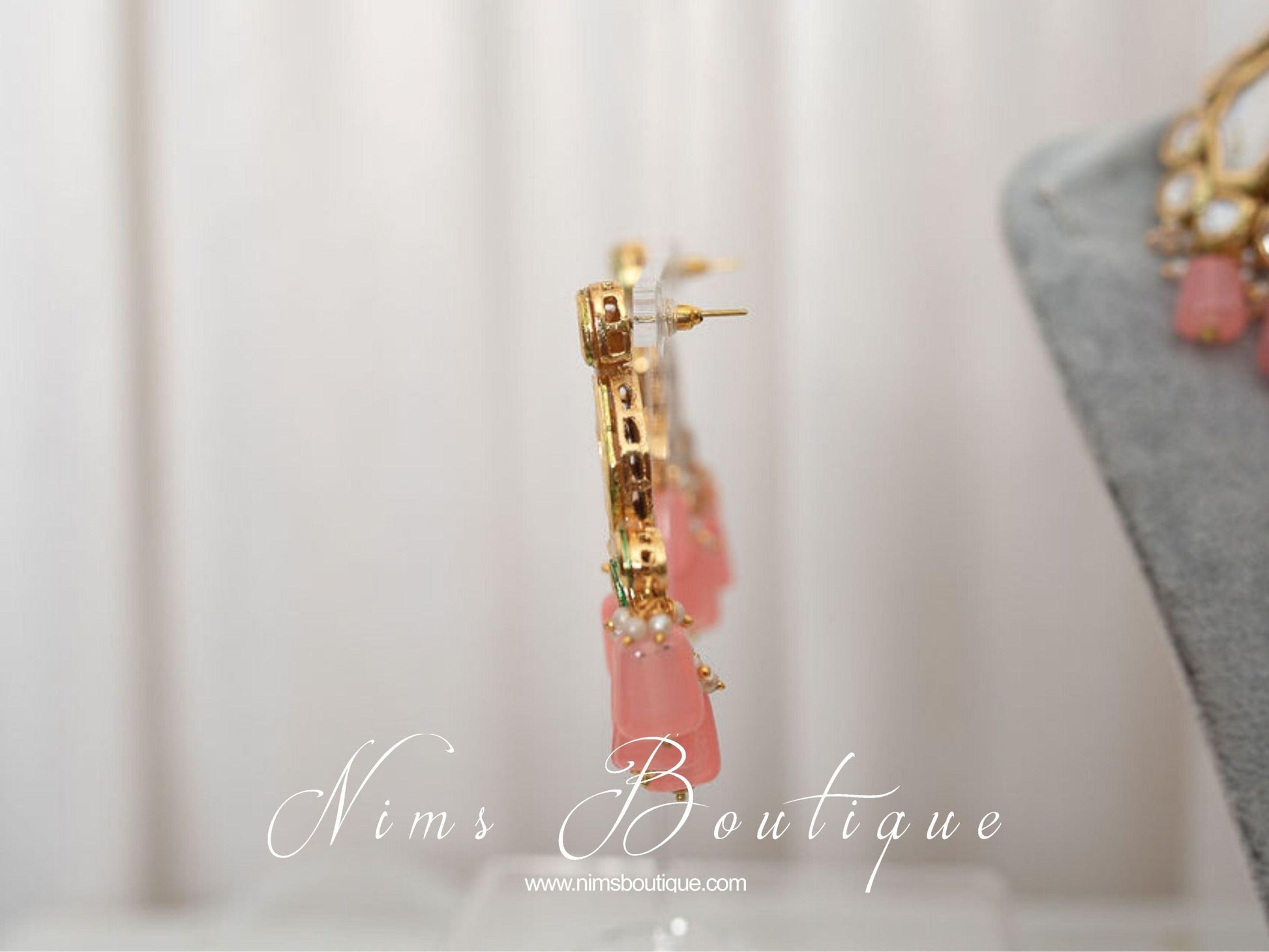 Nims Boutique Pihu Light Coral Blossom Kundan Set