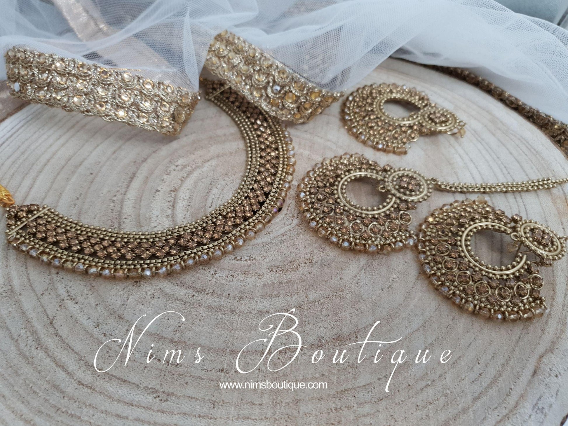 Nims Boutique Royal Gold Stone Chand Tikka Set