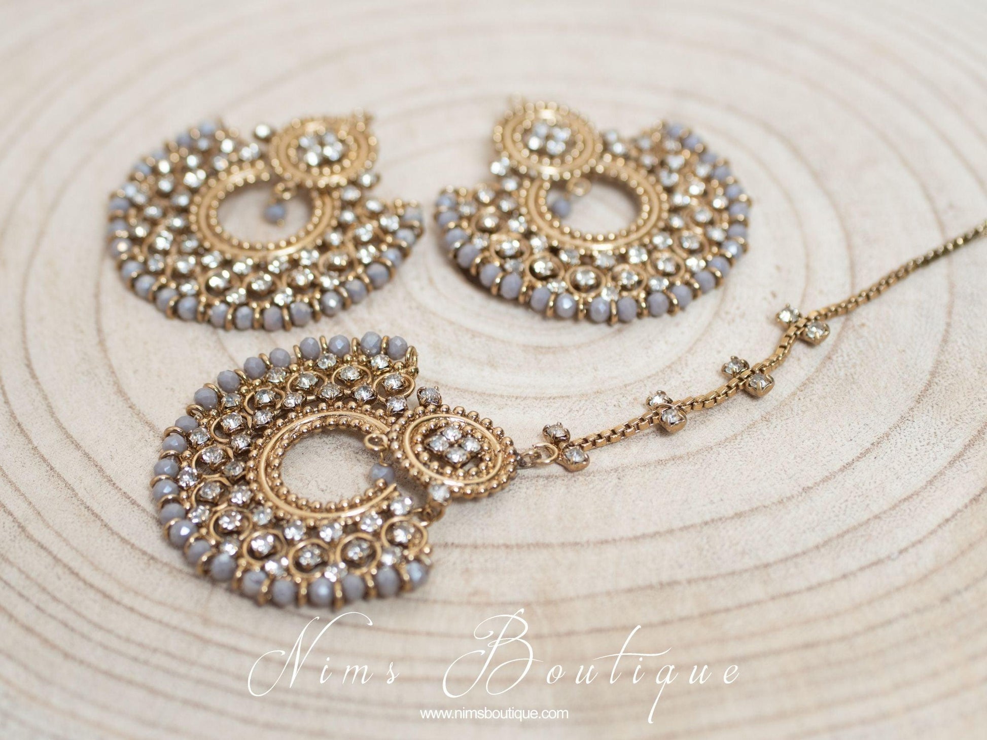 Nims Boutique Royal Grey Chand Tikka Set