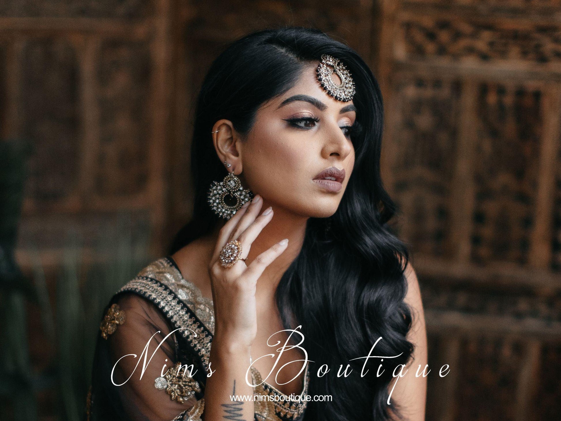 Nims Boutique Royal Black Chand Tikka Set