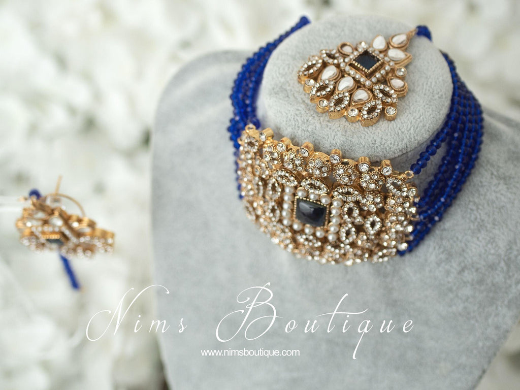 Nims Boutique Neetu Maharani Royal Blue Choker Set