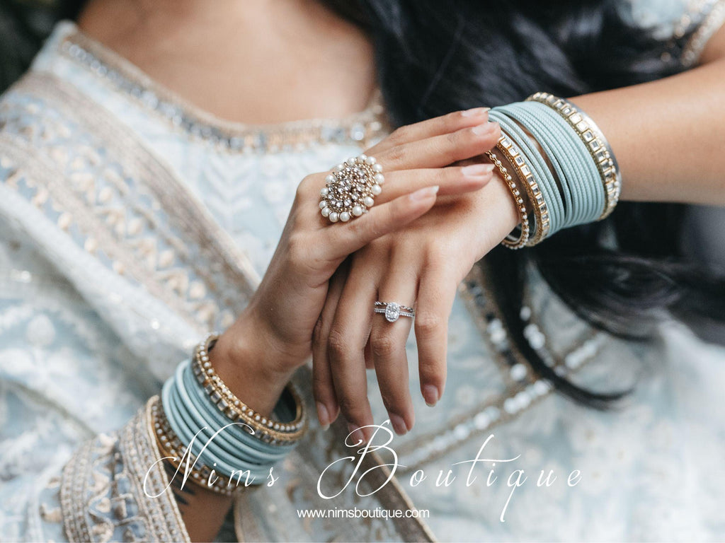 Nims Boutique Grey & Kundan Set of Bangles GR1