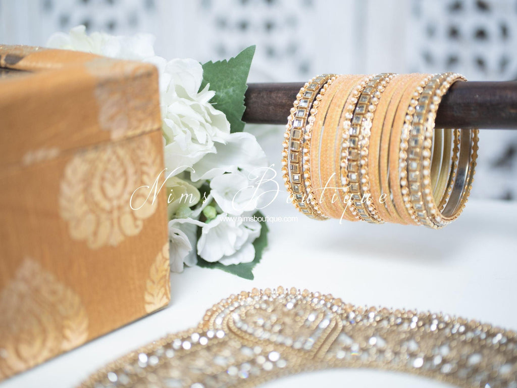 Nims Boutique Gold Velvet & Kundan Set of Bangles GV1