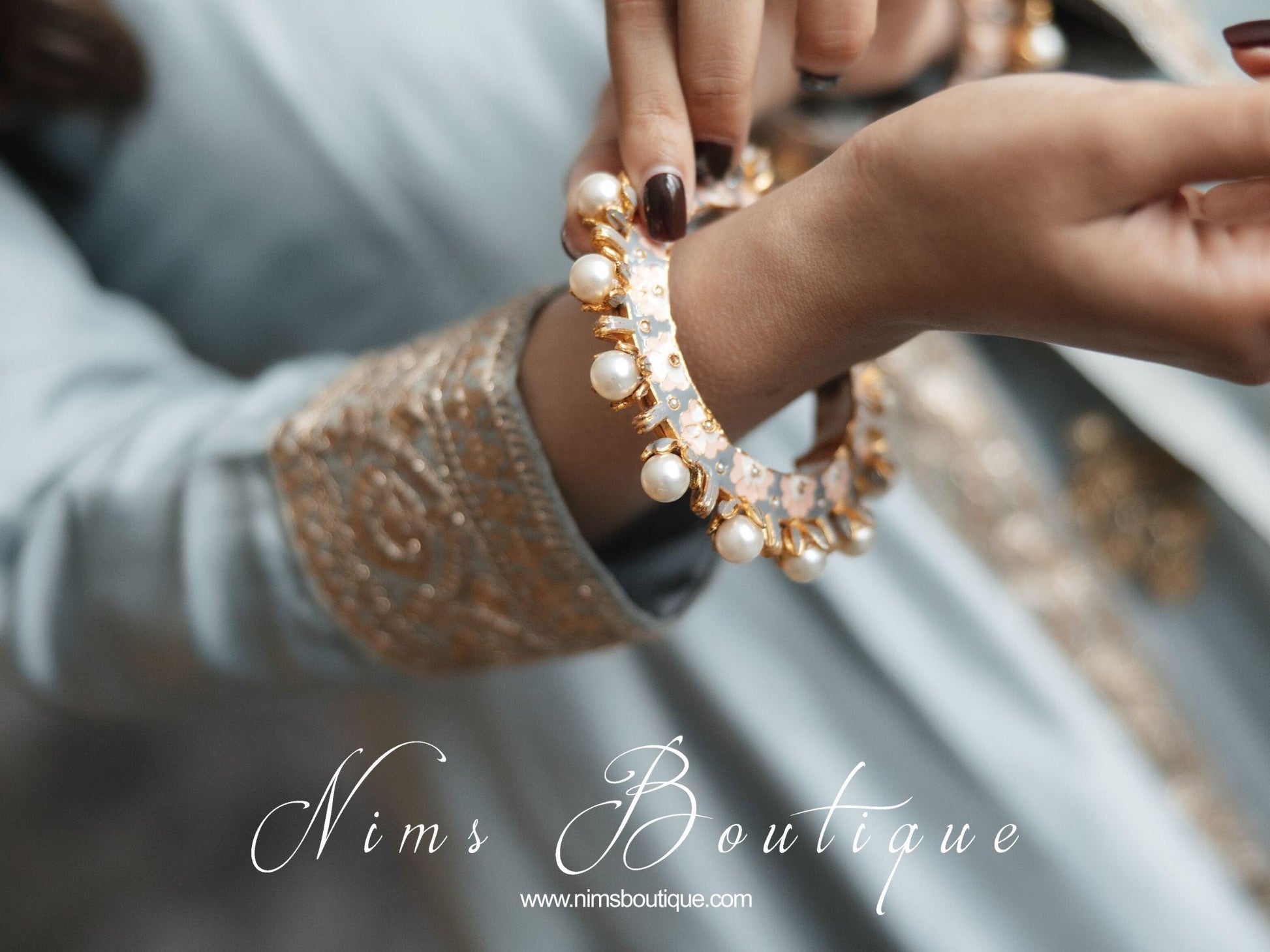 Nims Boutique Luxury Grey & Peach Meenakari Kara/Bracelet various sizes