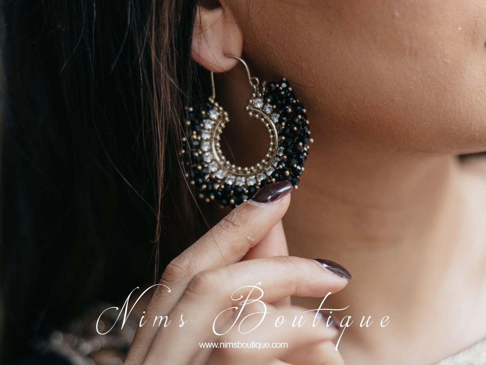 Nims Boutique Meghna Royal Black Hoop Earrings