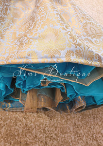 Luxury Powder Blue & Gold Brocade Box Pleat Lehnga Skirt (sizes 6-12)