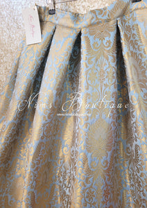 Luxury Powder Blue & Gold Brocade Box Pleat Lehnga Skirt (sizes 6-12)