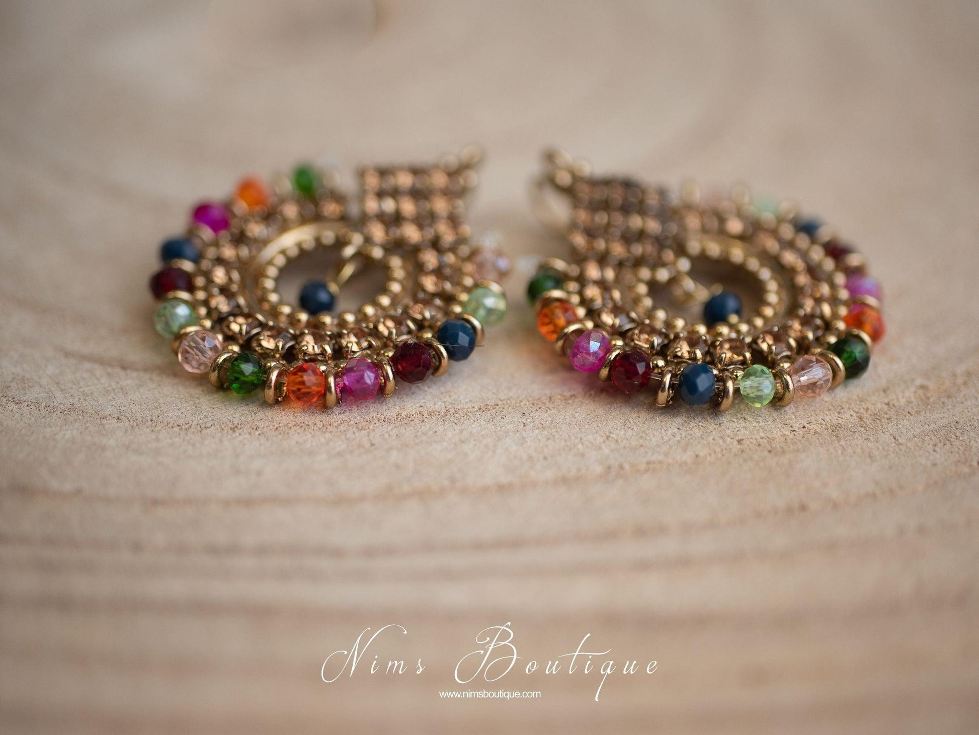 Nims Boutique Vidya Multicolour & Gold Stone Earrings