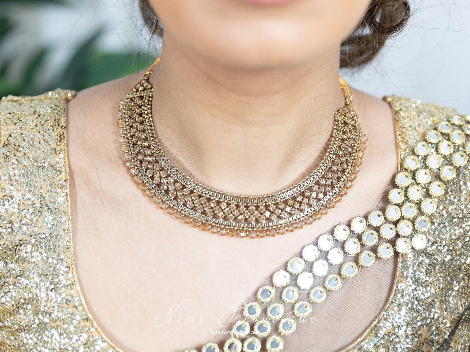 Nims Boutique Statement Royal Gold Stone Necklace