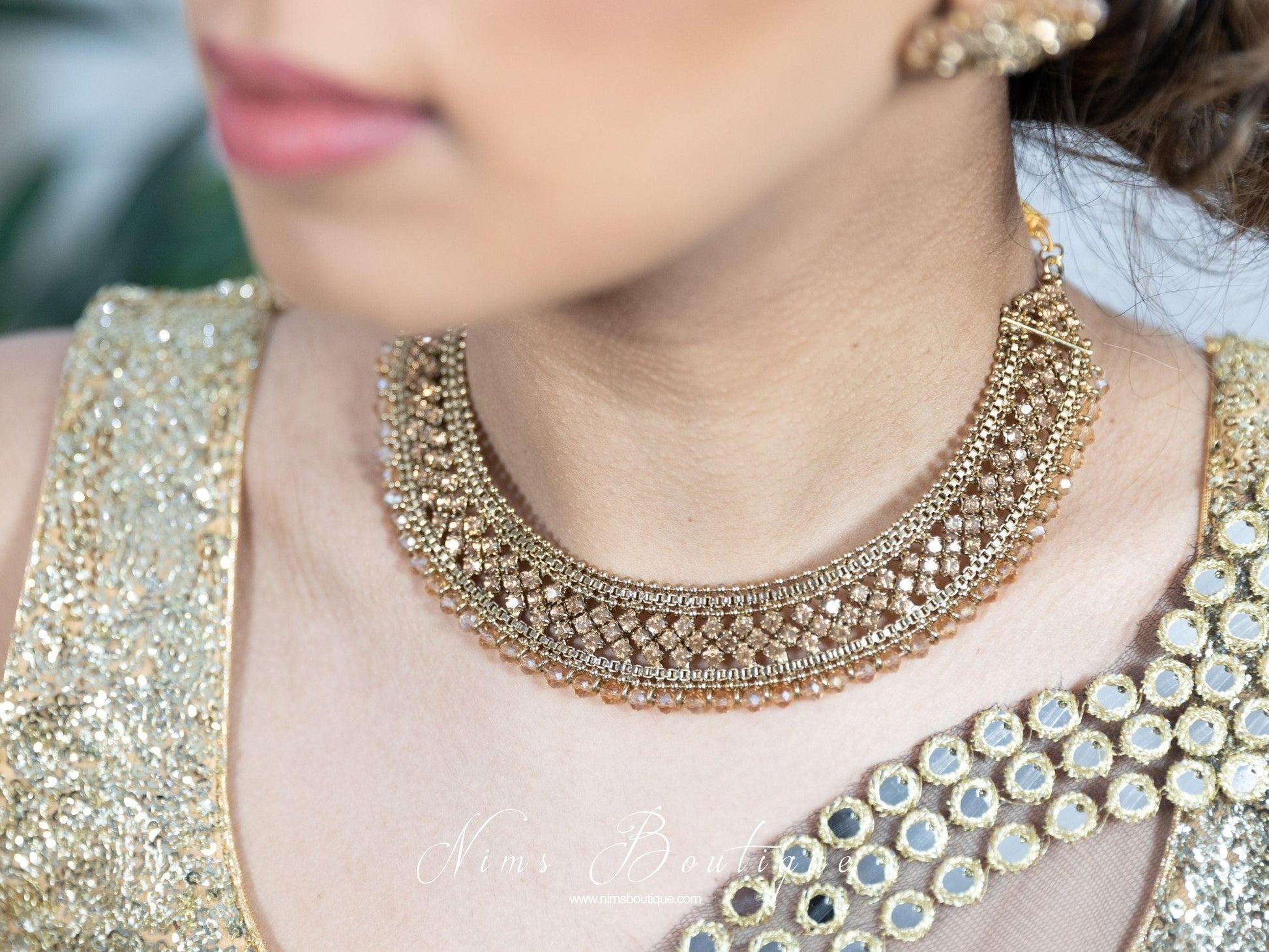 Nims Boutique Statement Royal Gold Stone Necklace