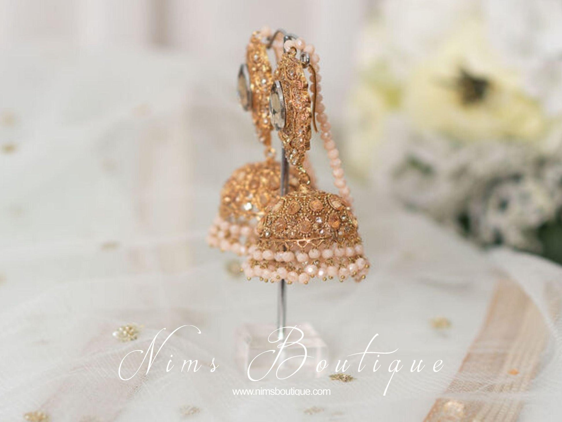 Nims Boutique Anjali Peach Chumke with earring chains