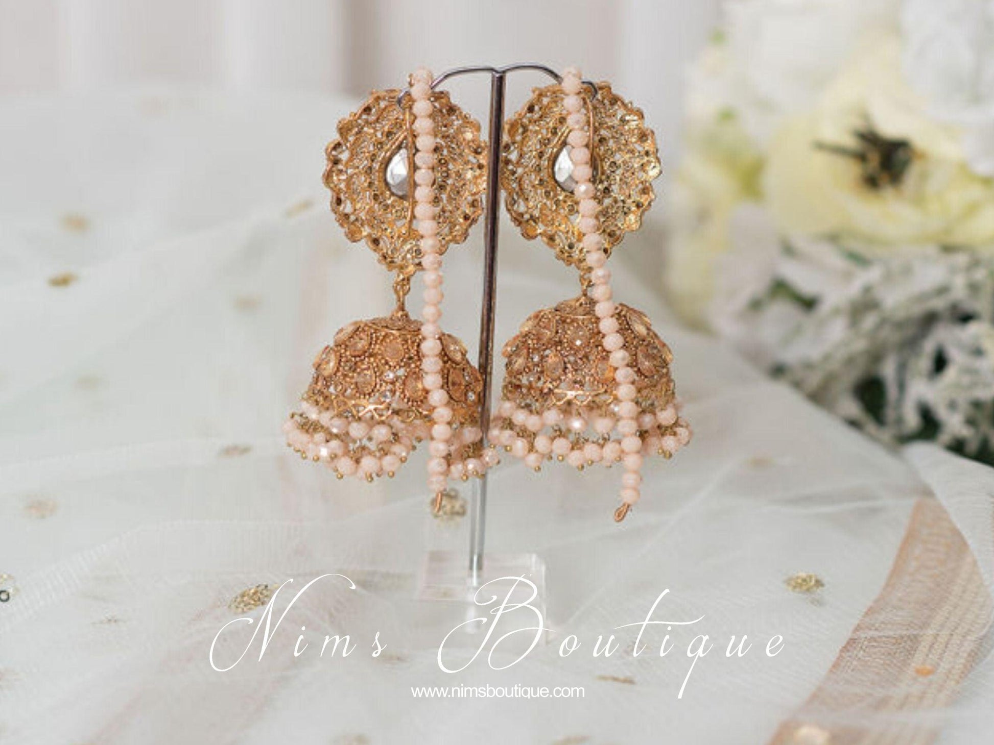 Nims Boutique Anjali Peach Chumke with earring chains