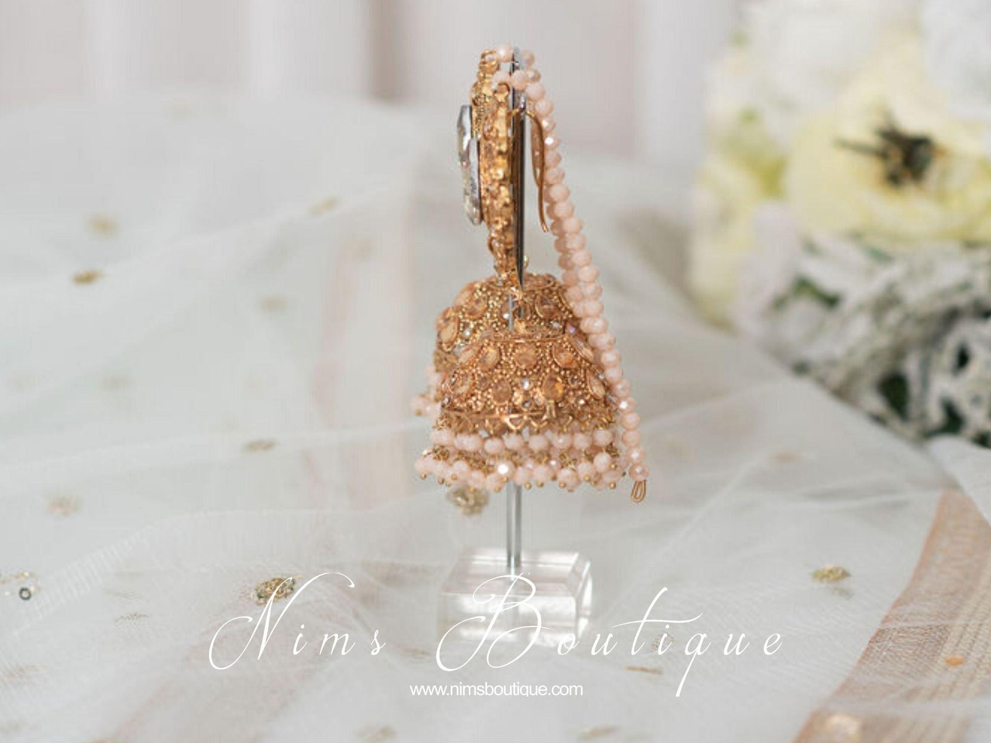 Nims Boutique Anjali Peach Chumke with earring chains