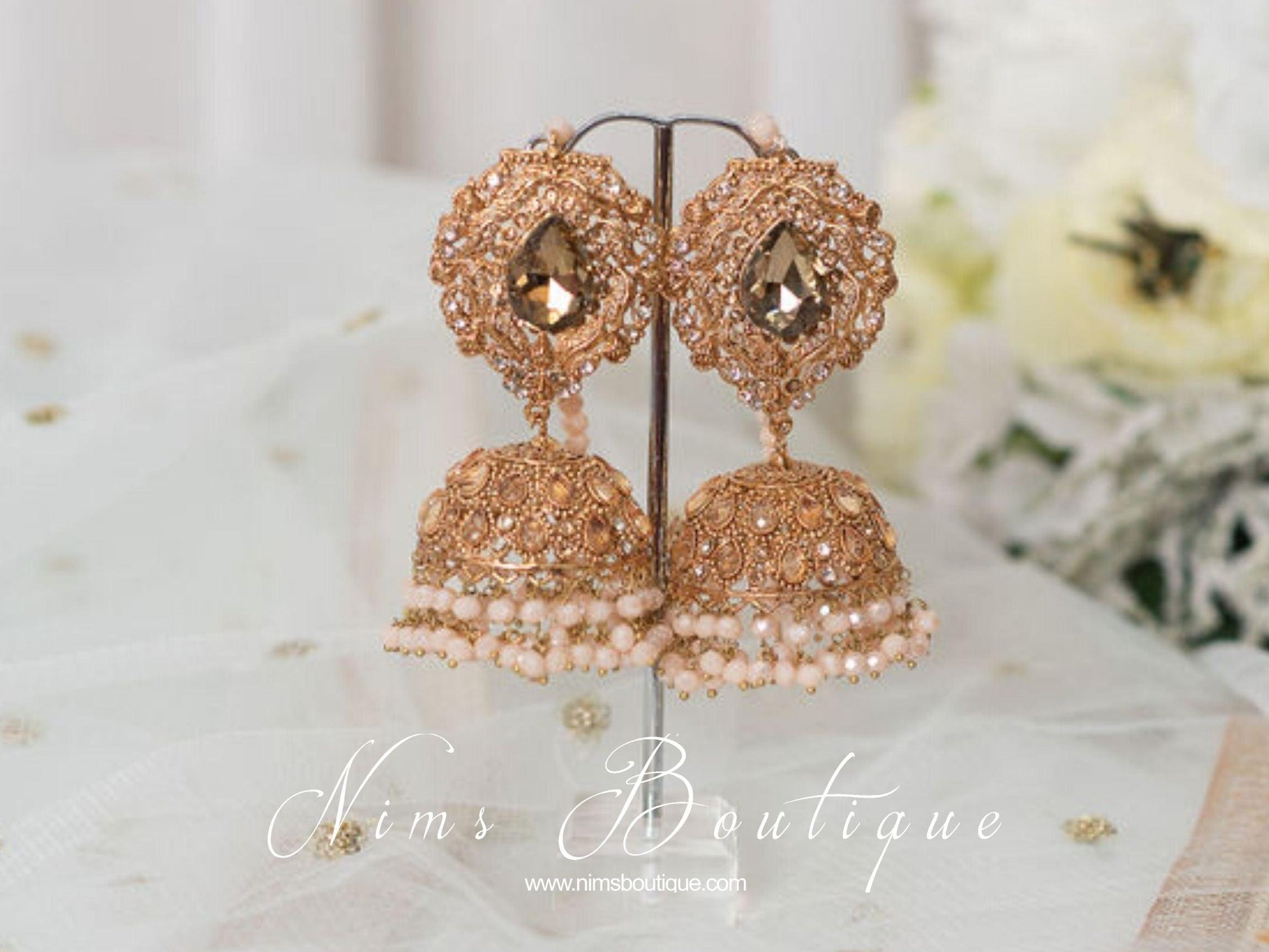 Nims Boutique Anjali Peach Chumke with earring chains