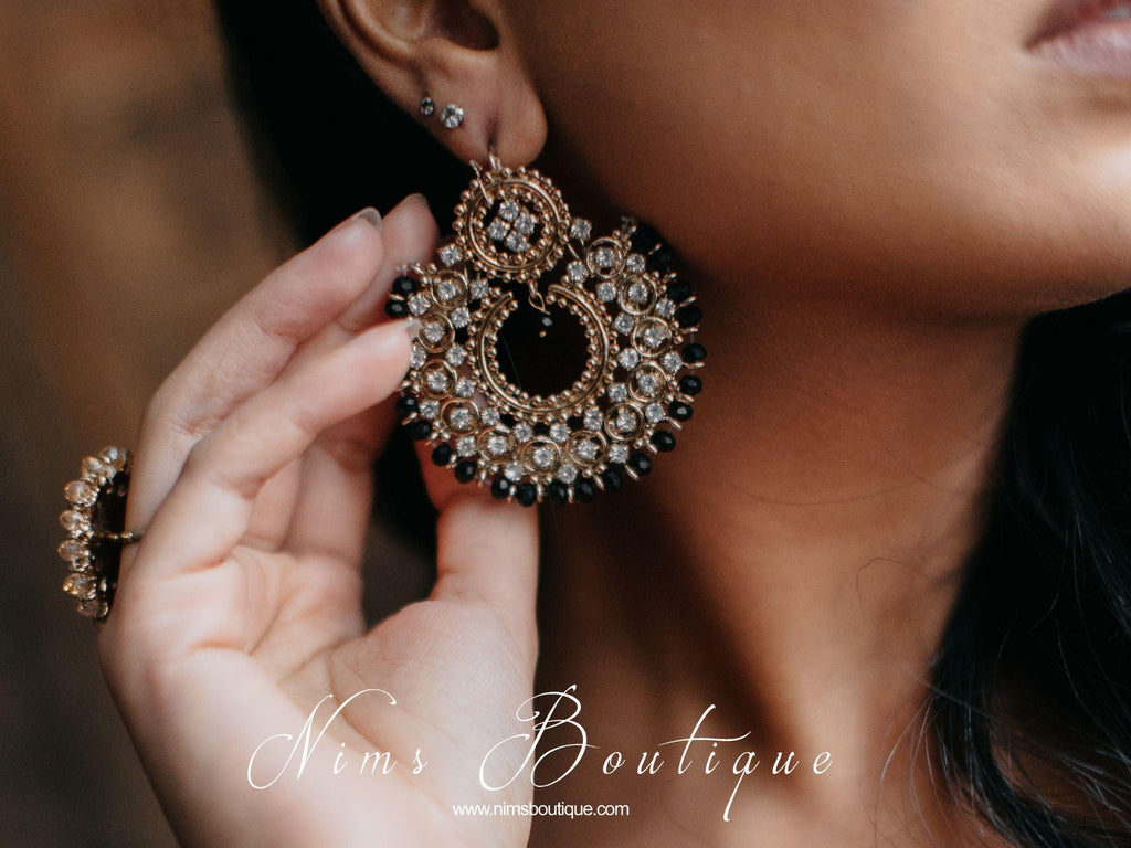 Nims Boutique Royal Black Chand Tikka Set