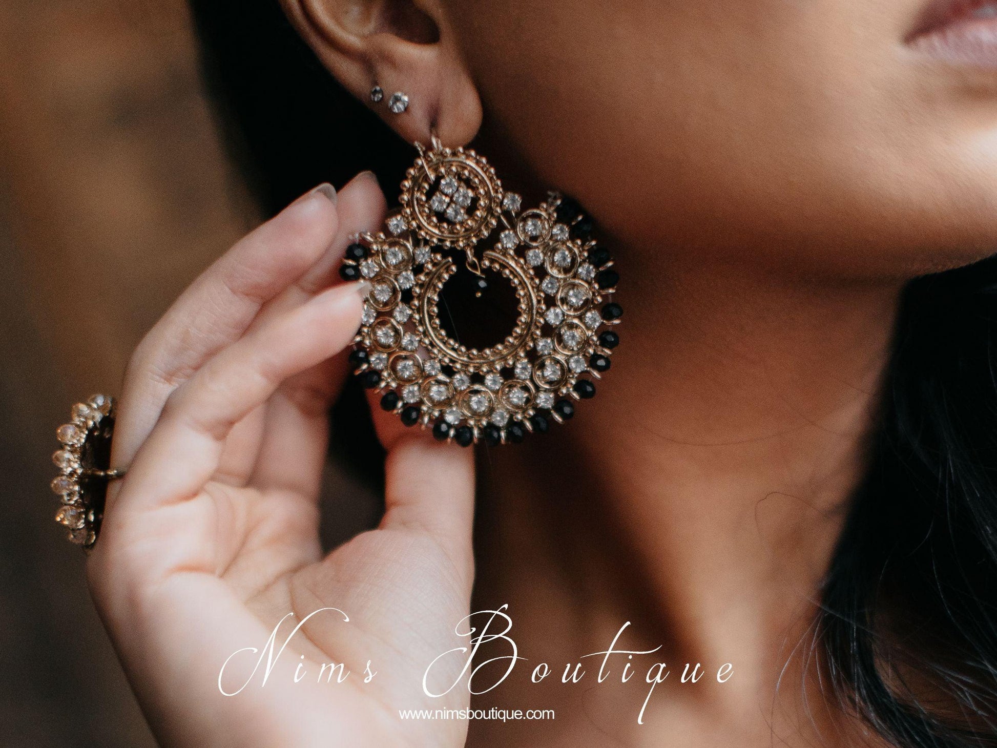 Nims Boutique Royal Black Chand Tikka Set