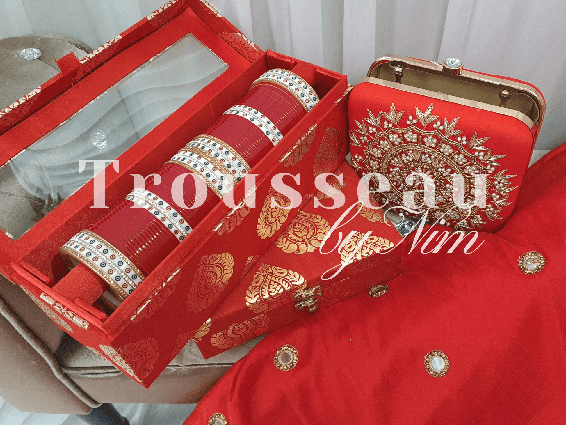 Nims Boutique Red Brocade Silk Jewellery Gift Box