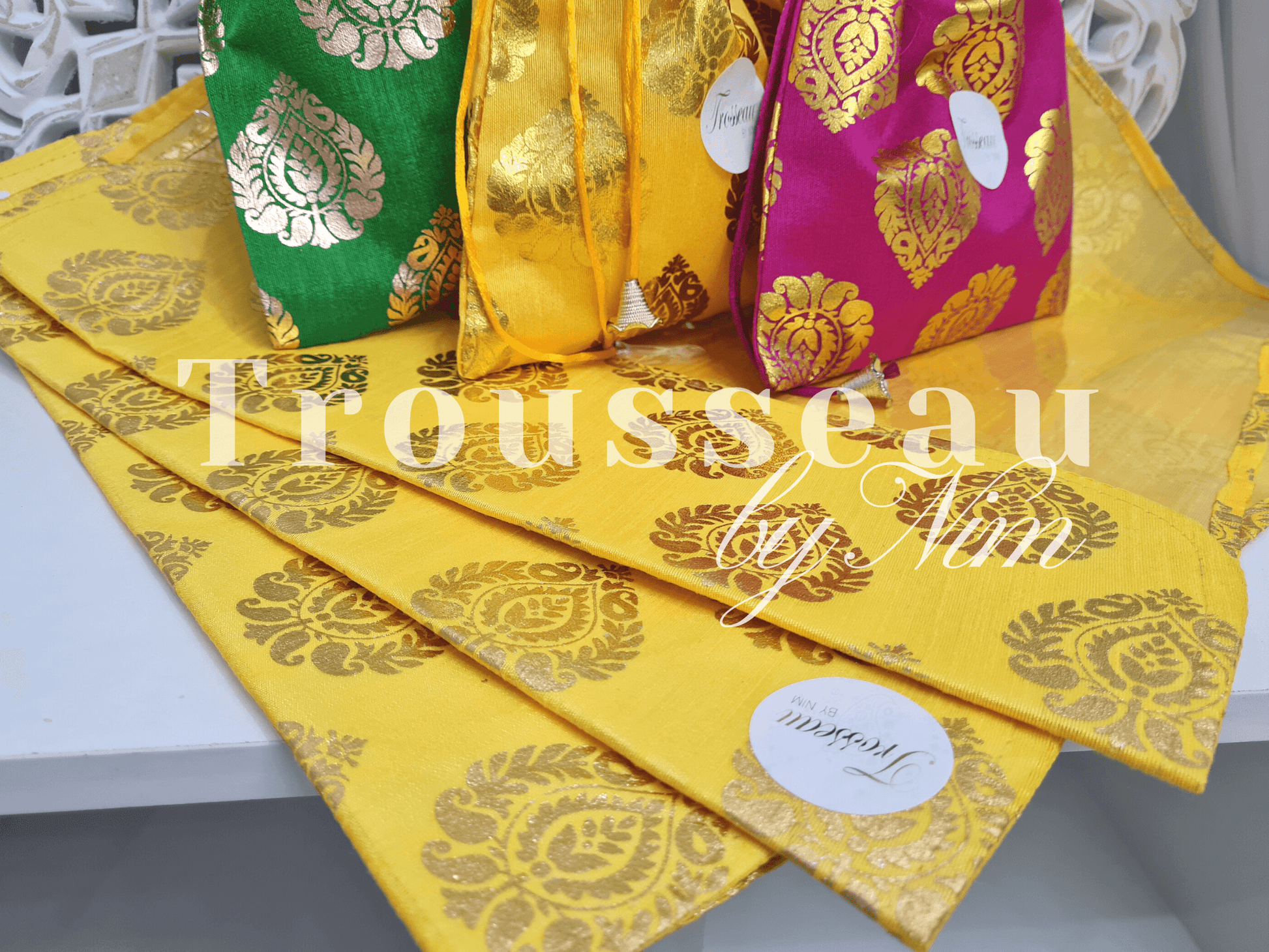Nims Boutique Yellow Paisley Brocade Sari Bag