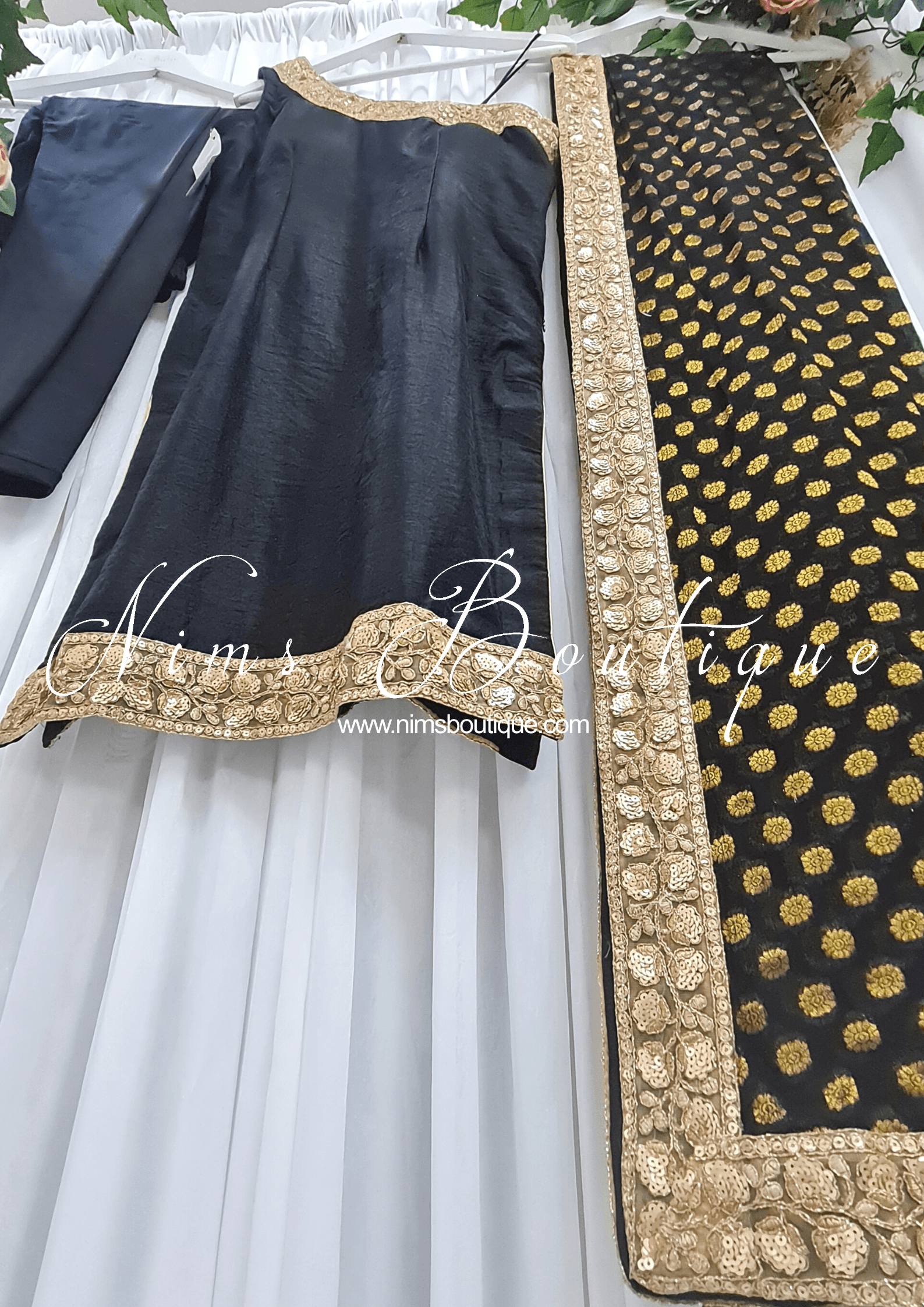 Nims Boutique One Shoulder Silk Black Pajami Suit sizes 4-16