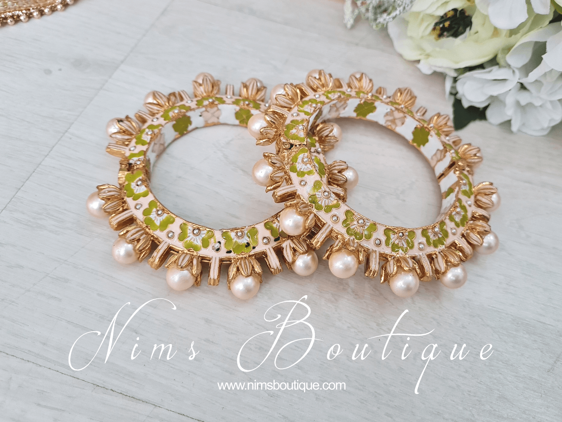 Nims Boutique Luxury Ivory & Lime Meenakari Kara various sizes