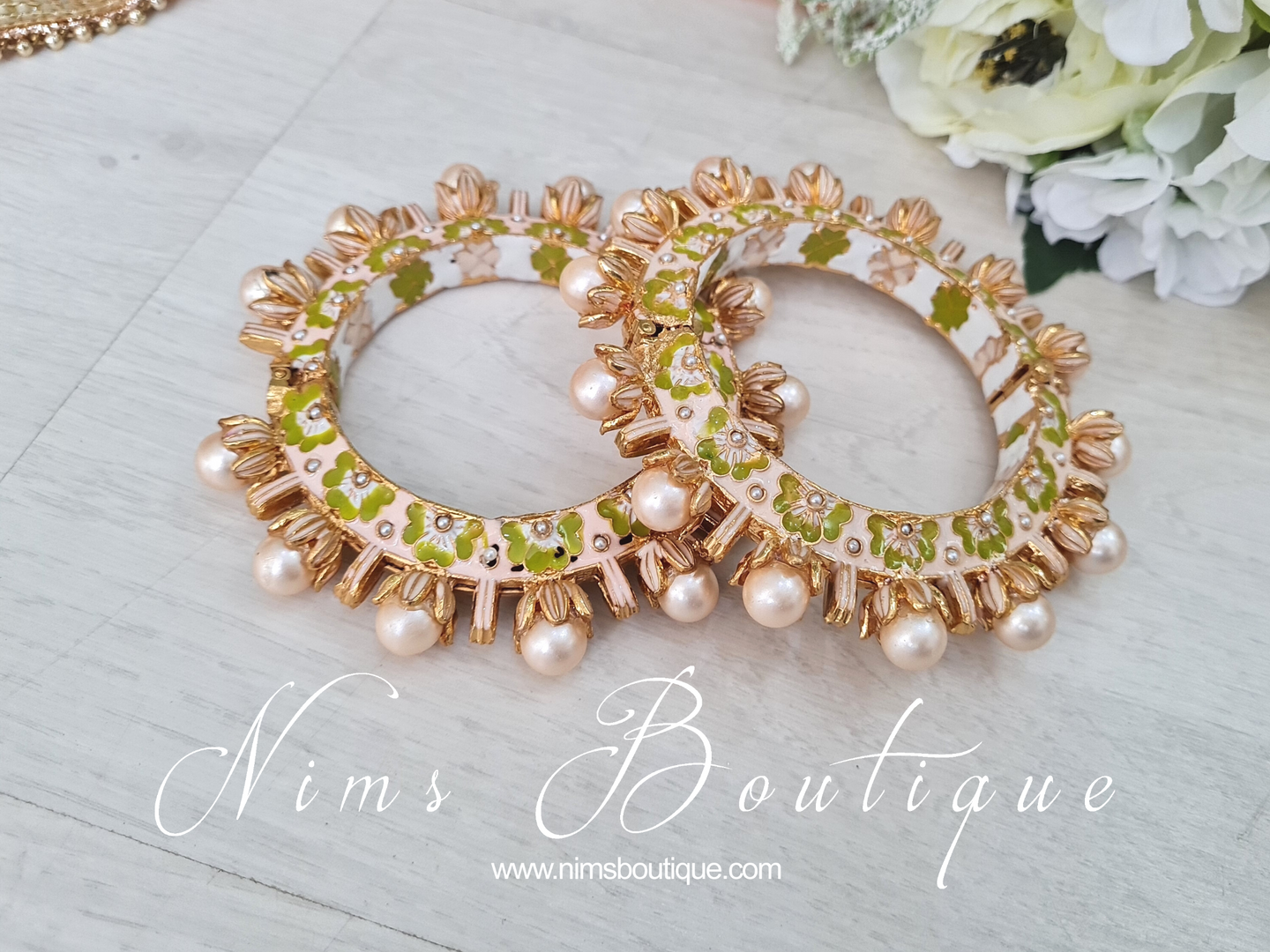 Luxury Ivory & Lime Meenakari Kara (various sizes)