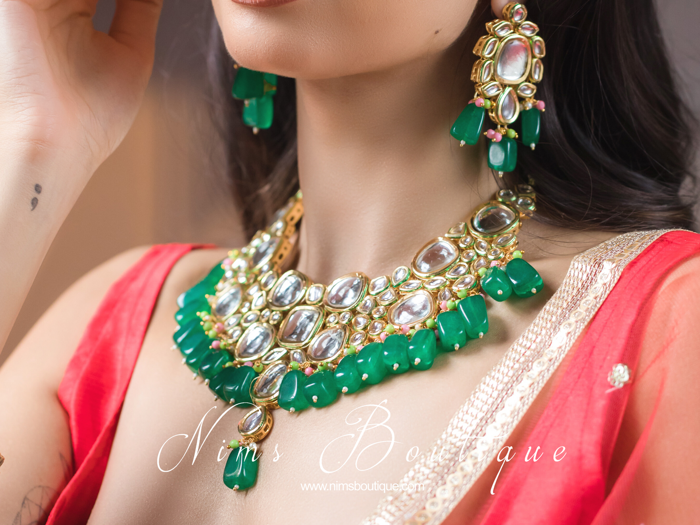 Sonali Dark Green Luxury Kundan Set