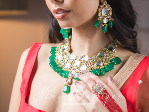 Sonali Dark Green Luxury Kundan Set