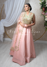 Nims Boutique Pastel Peach Net Pearl Embellished Dupatta/Chunni with Luxury Pearl Edging