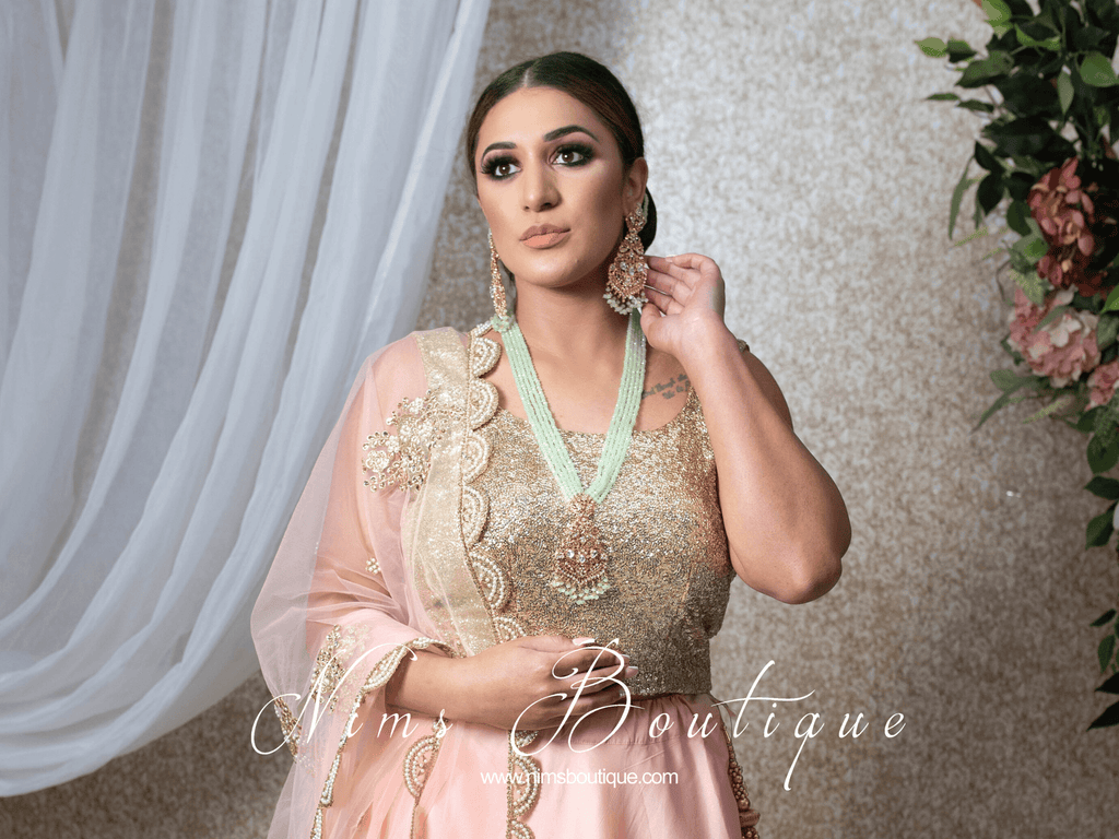 Nims Boutique Neena Mint & Gold Long Necklace Set