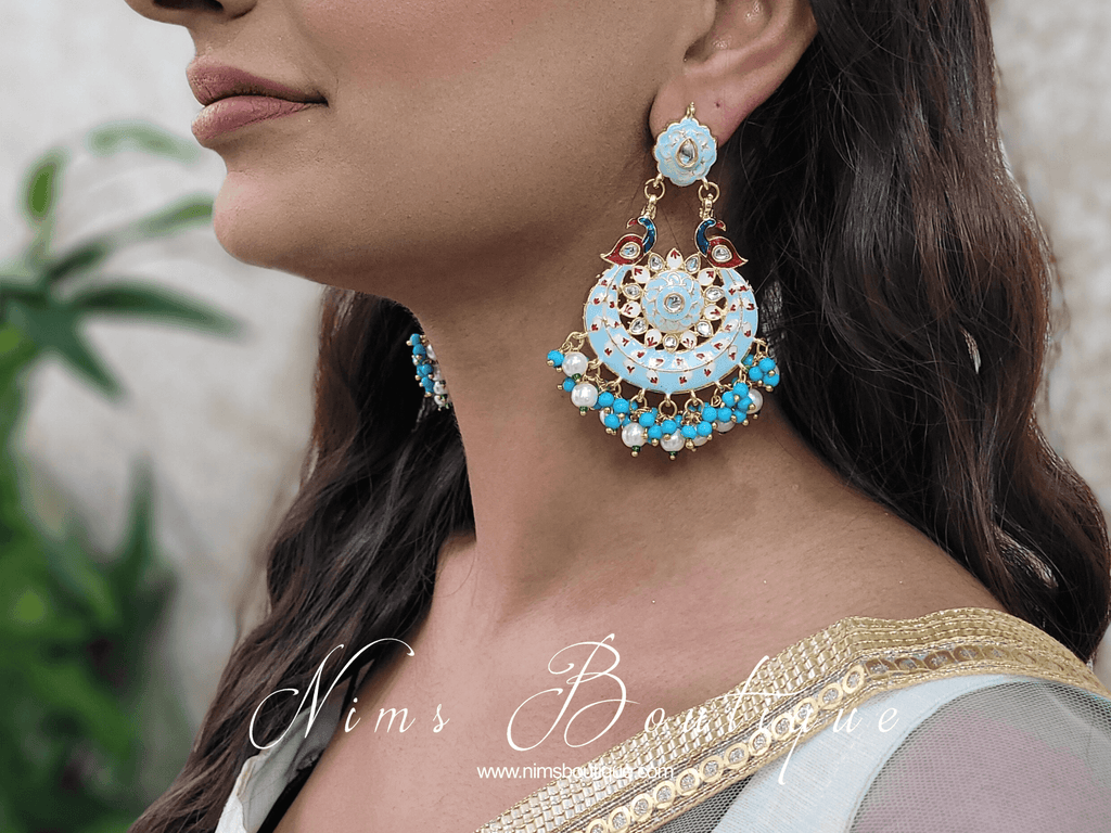 Nims Boutique Moorni Light Turquoise Meenakari Peacock Earrings