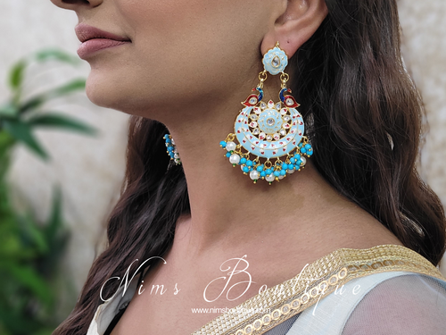 Moorni Light Turquoise Meenakari Peacock Earrings