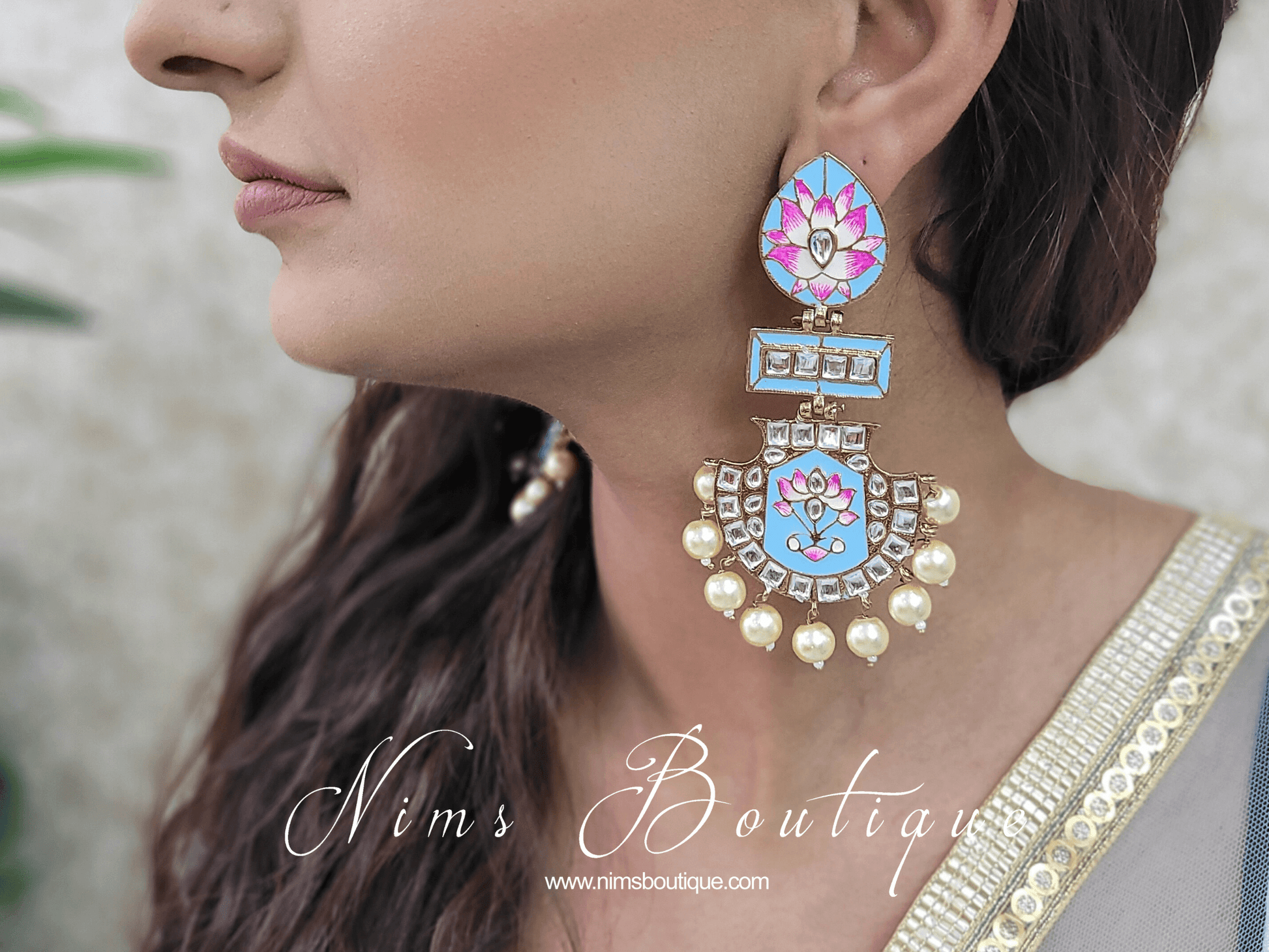 Nims Boutique Suhana Light Blue Blossom Earrings