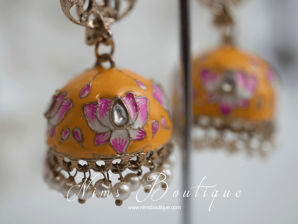 Nims Boutique Payal Deep Yellow Blossom Chumke Earrings