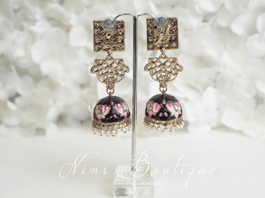 Nims Boutique Payal Black Blossom Chumke Earrings 2