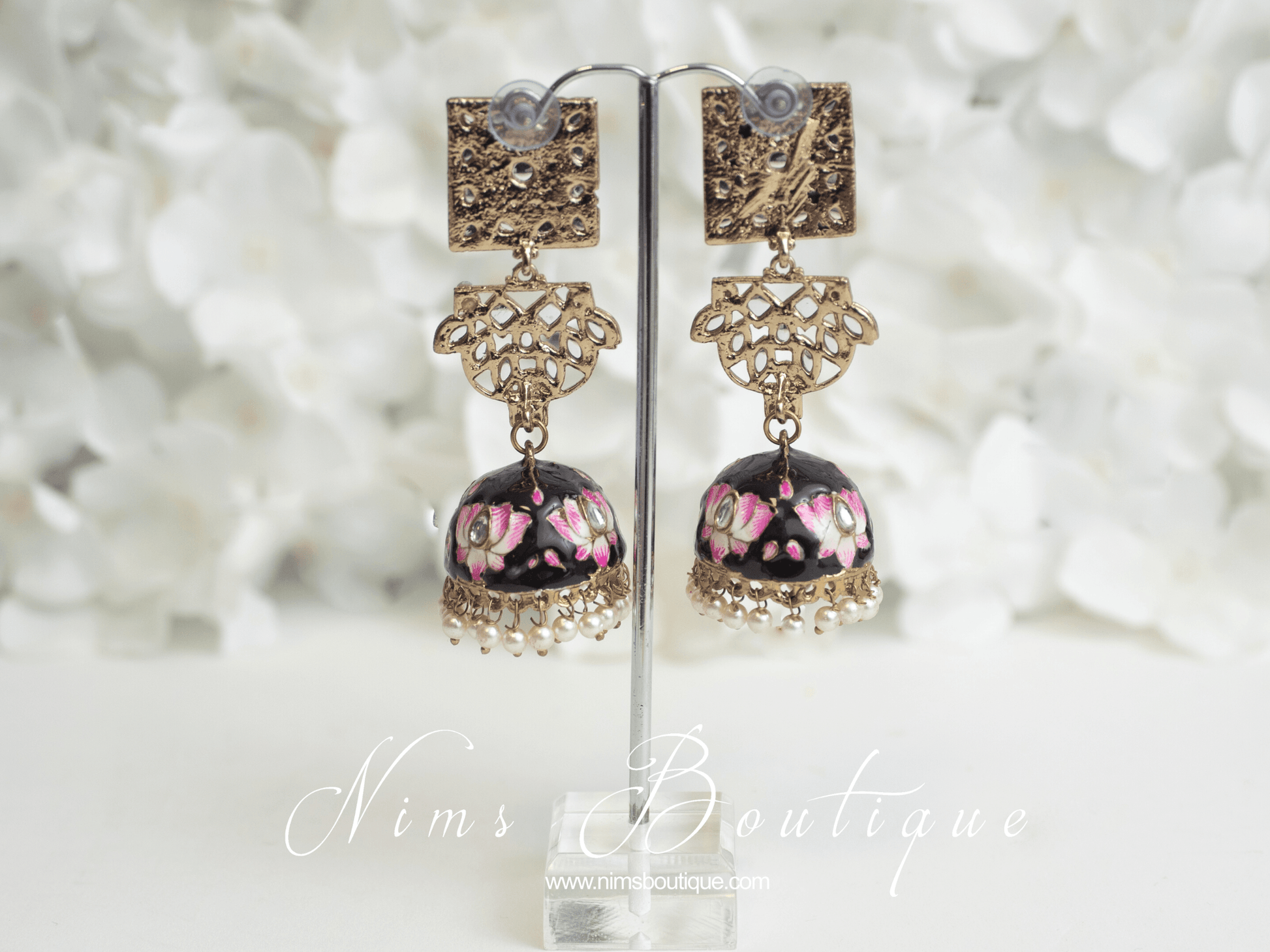Nims Boutique Payal Black Blossom Chumke Earrings 2