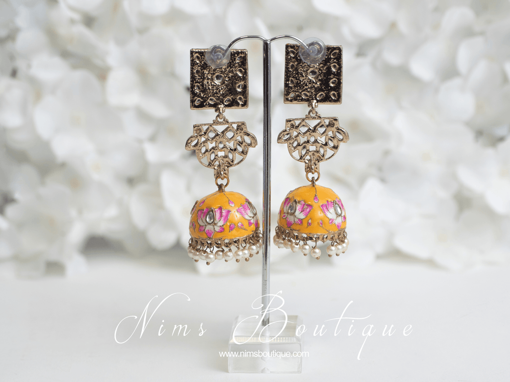 Nims Boutique Payal Deep Yellow Blossom Chumke Earrings
