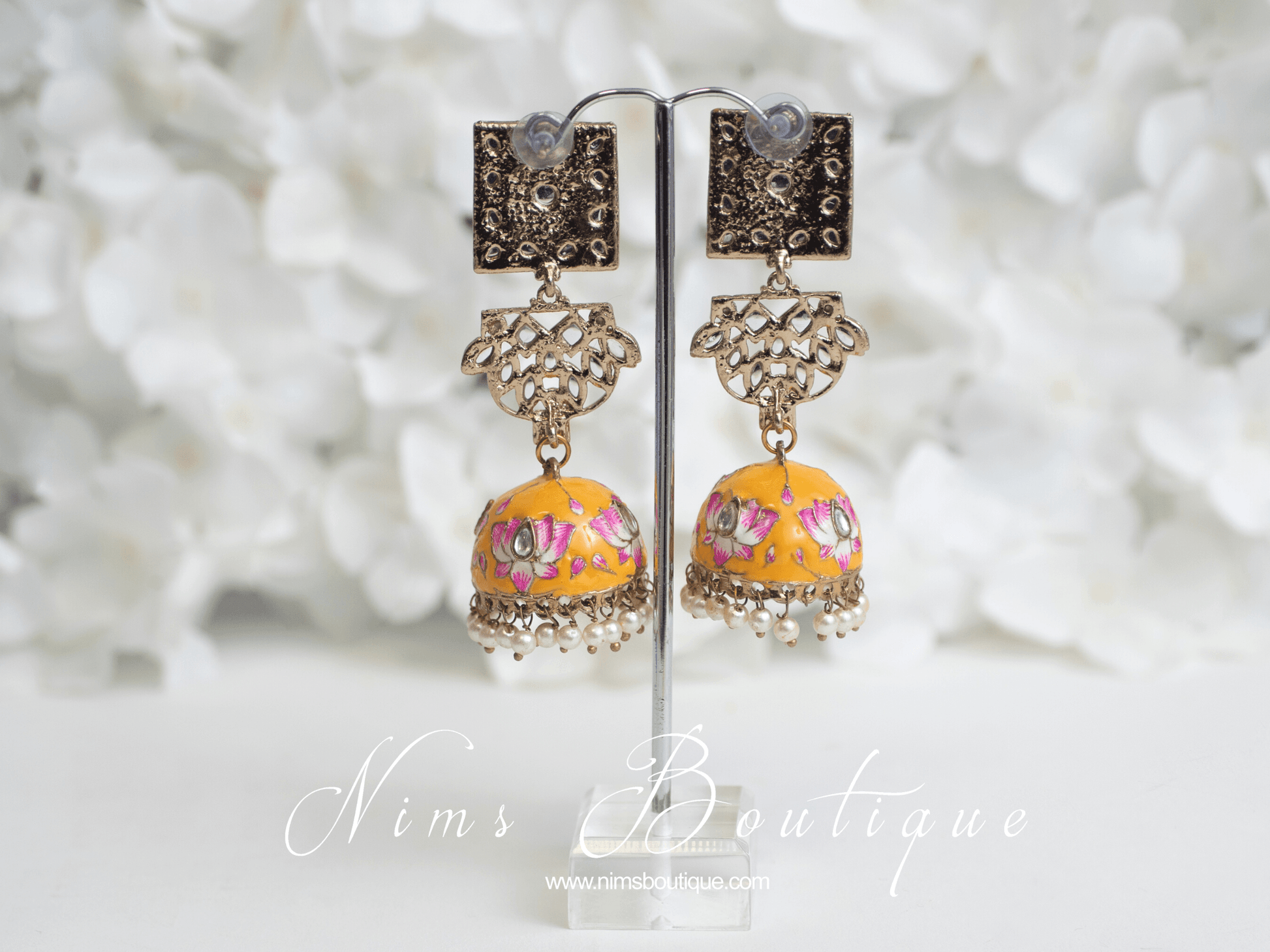 Nims Boutique Payal Deep Yellow Blossom Chumke Earrings