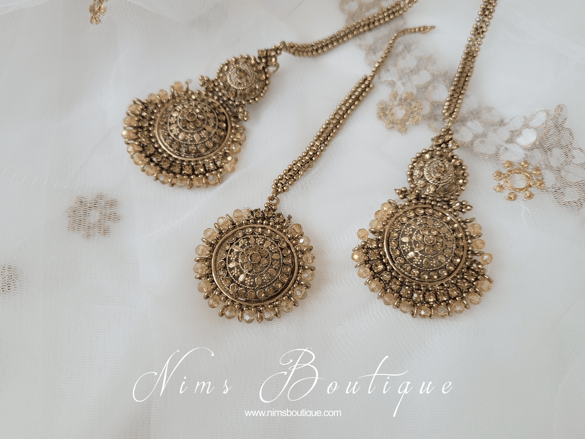 Nims Boutique Royal Gold Stone Tikka Set
