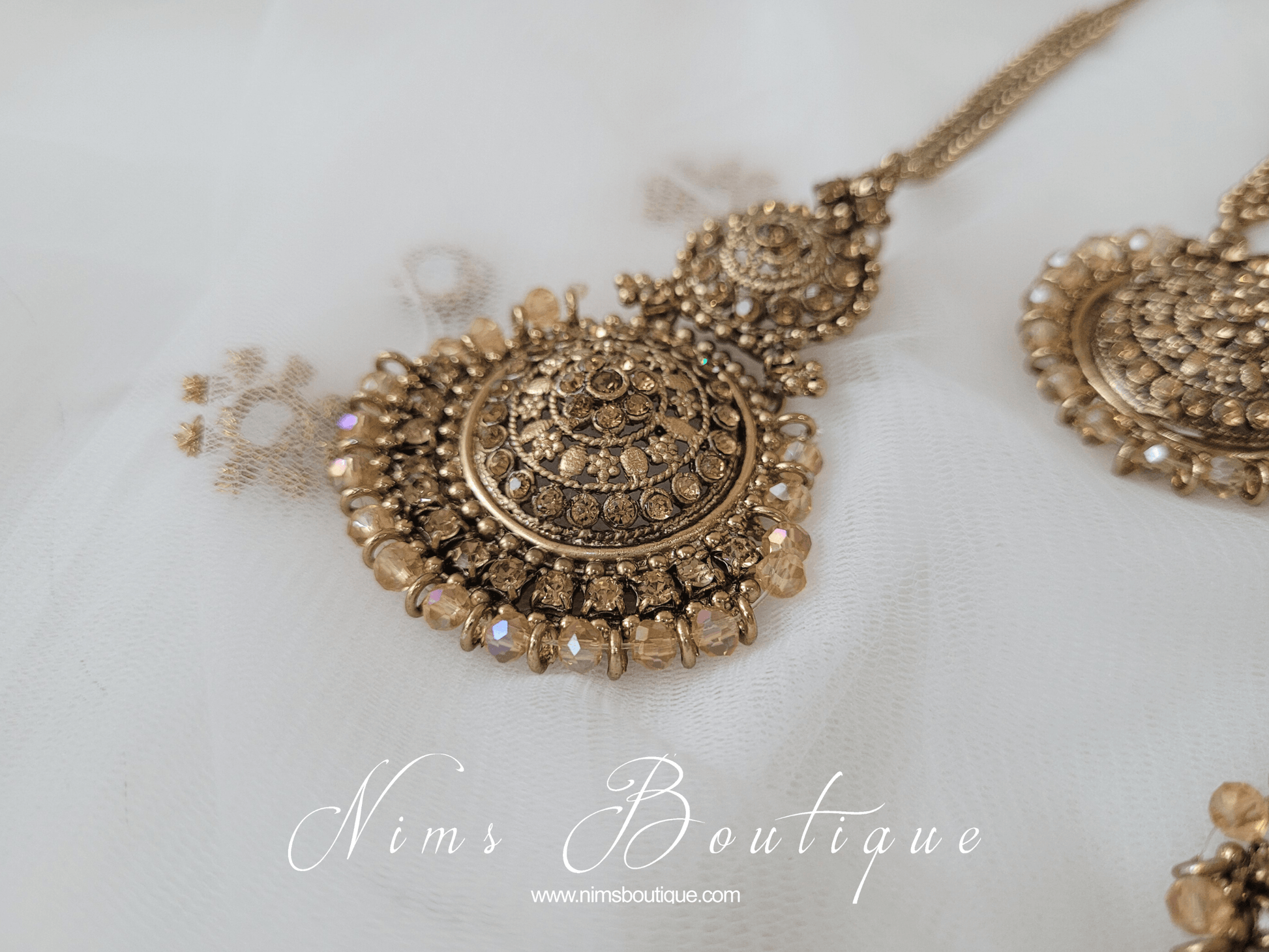 Nims Boutique Royal Gold Stone Tikka Set