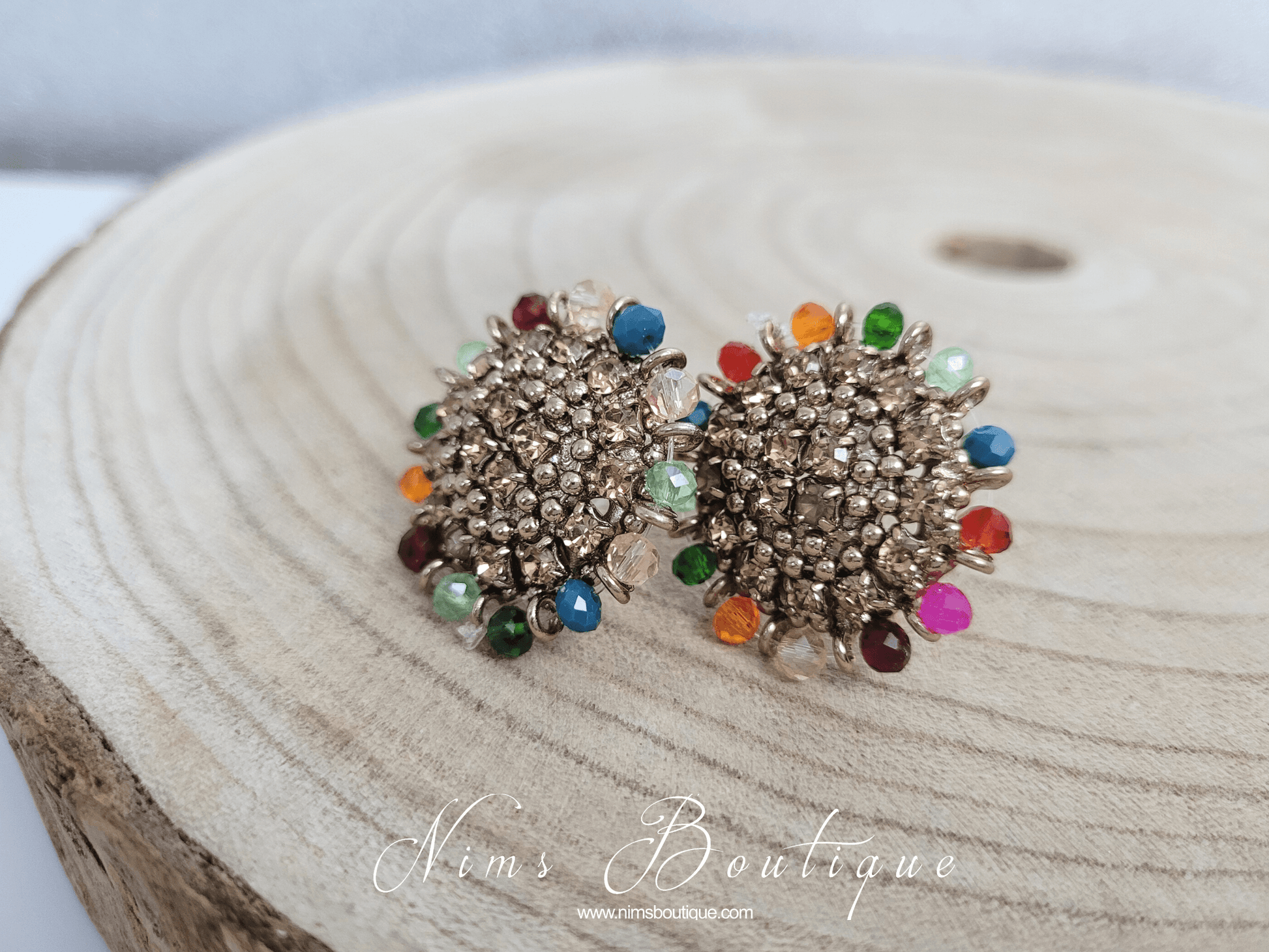 Nims Boutique Royal Antique Gold & Multicolour Stud Earrings 2