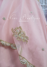 Nims Boutique Pastel Peach Net Pearl Embellished Dupatta/Chunni with Luxury Pearl Edging