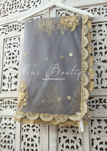 Pastel Grey Net Pearl Embellished Dupatta/Chunni with Luxury Pearl Edging (NPE4)