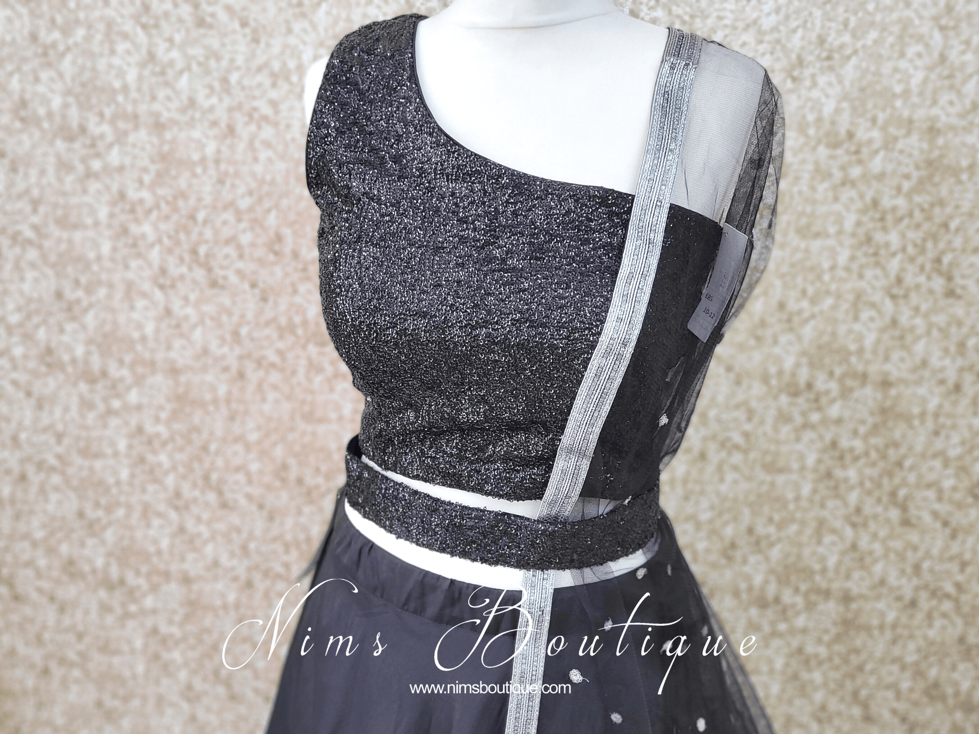 Nims Boutique Luxury One Shoulder Black Sequin Blouse 4-22