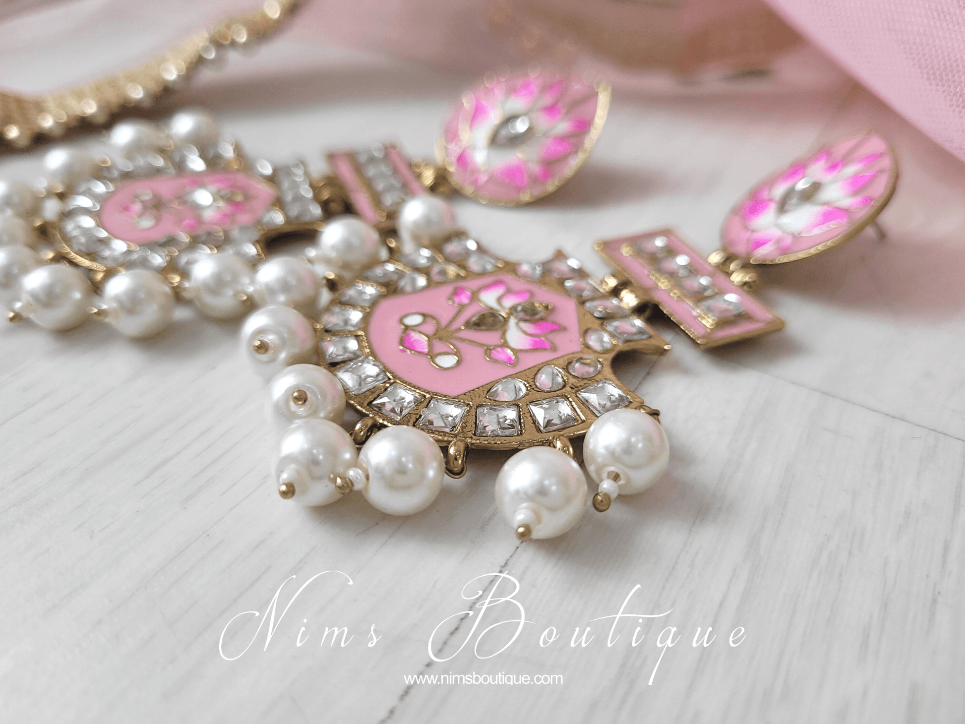 Nims Boutique Suhana Baby Pink Blossom Earrings