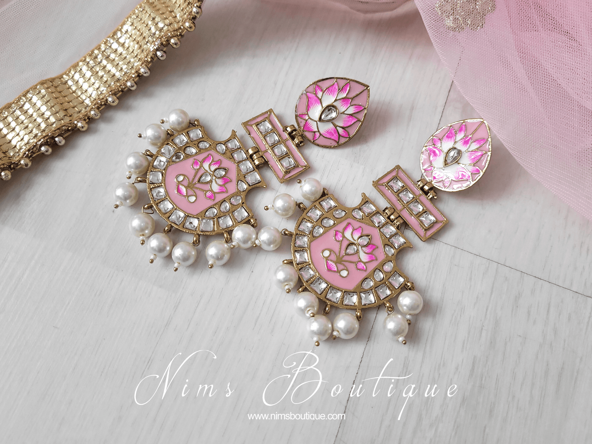 Nims Boutique Suhana Baby Pink Blossom Earrings